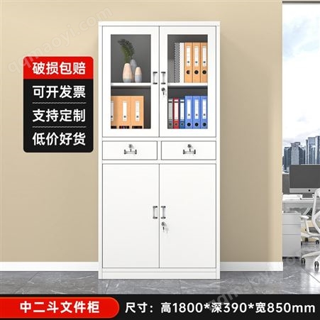 广鑫冷轧钢板文件柜 防撬办公室档案柜 中二斗高1800深390宽850mm