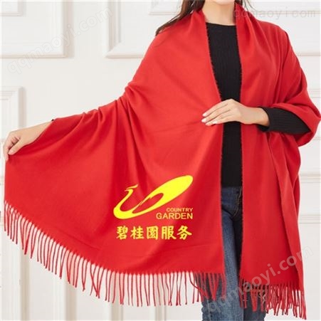 斜紋尼圍巾刺繡logo  年會羊絨圍巾印字  云南中國紅圍巾批發(fā)